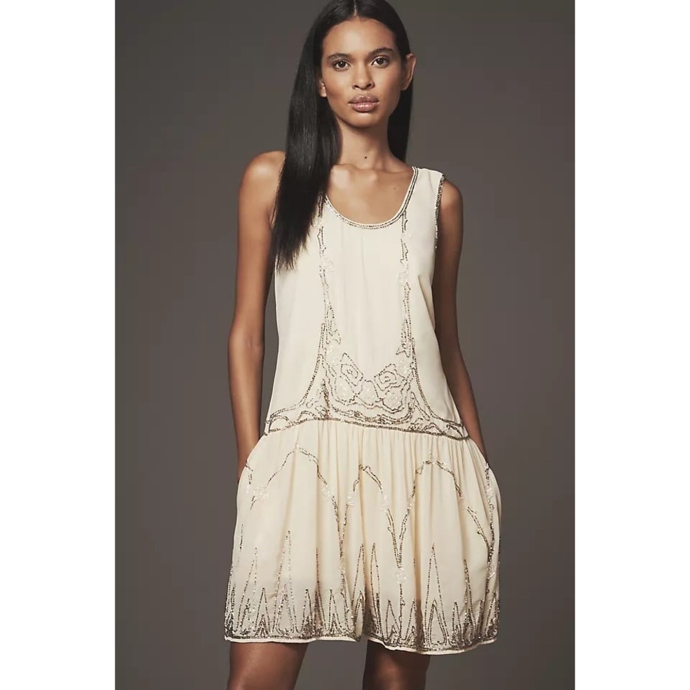 NWT Anthropologie sleeveless embellished romper champagne beaded detailing sz XL